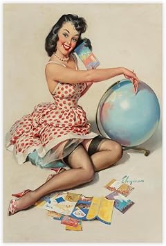 XOQO Sexy Woman Pin-up Girl Out of This World by Gil Elvgren Prints Posters Canvas Deco Paintings Vintage Wall Art For Living Room Bedroom Office Hanging Frame 8" L X 12" W