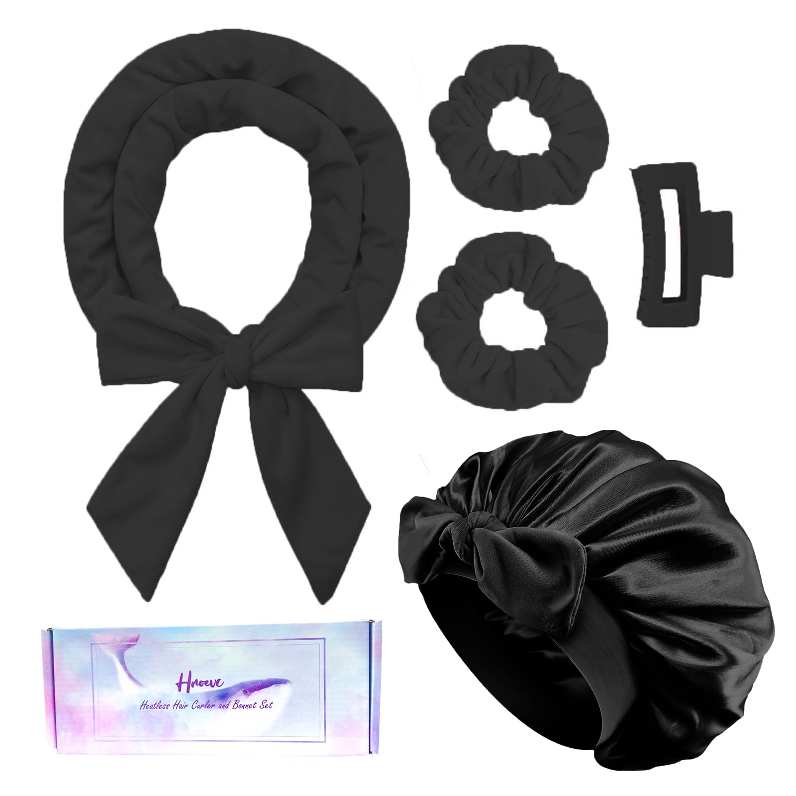Hroevc No Heat Overnight Curls Headband with Double Layer Bonnet, Soft Hair Curlers to Sleep In