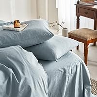 Vista 16 de Wake In Cloud – Juego de funda de edredón de algodón, tamaño individual, azul denim cambray, 100% algodón lavado, con textura parecida al lino