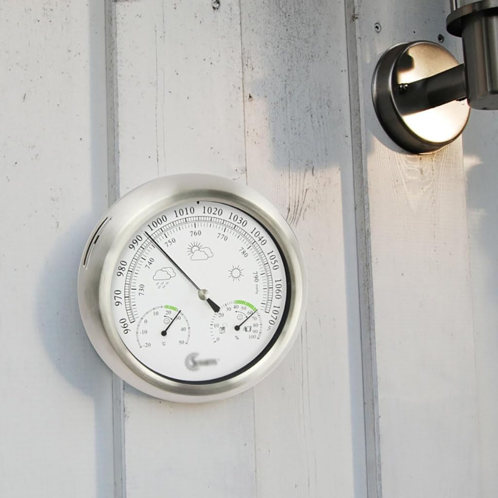 Termometro da Parete 3 in 1, barometro, igrometro, Stazione meteorologica per casa e Ufficio, con Telaio in Acciaio Inossidabile, Lega di Alluminio, per Interni/Esterni
