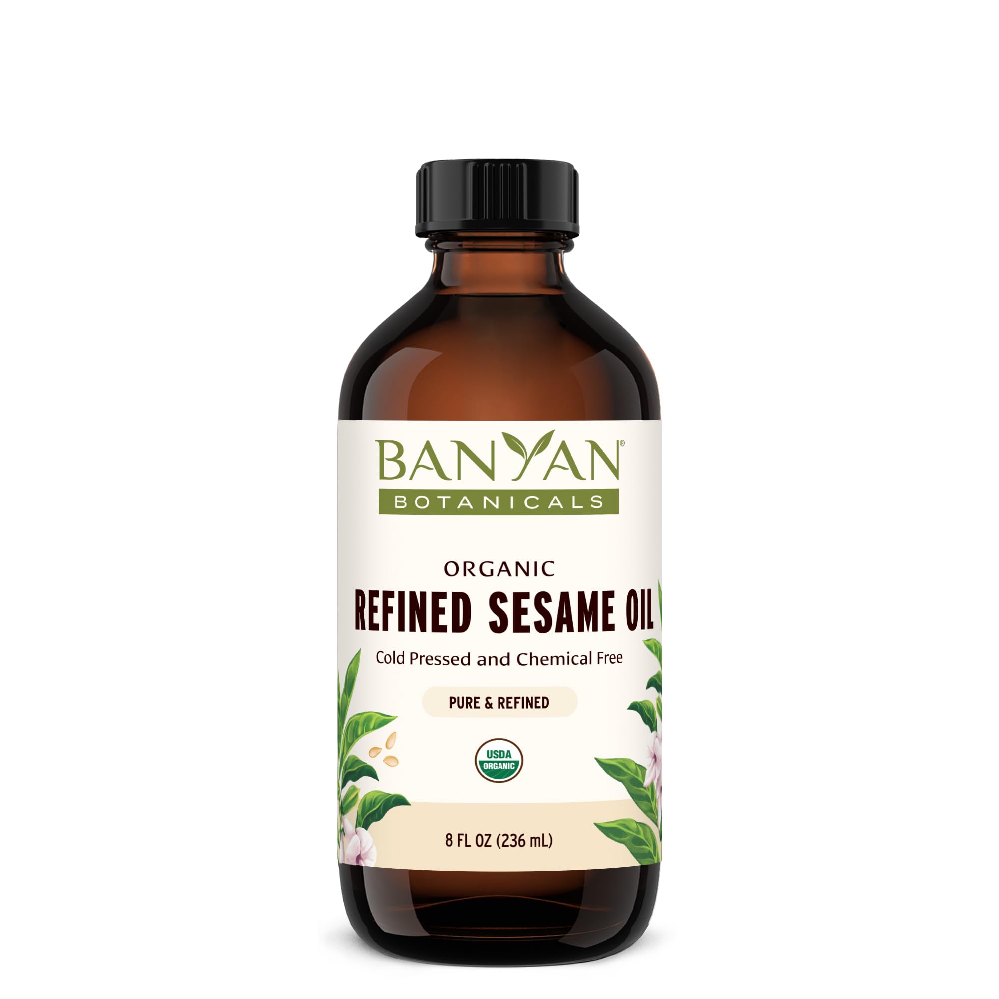 Banyan Botanicals Refined Sesame Oil – Organic Sesame Oil for Skin, Body, Hair & More – Multiple Sizes – 8 oz – Non GMO Sustainably Sourced Vegan