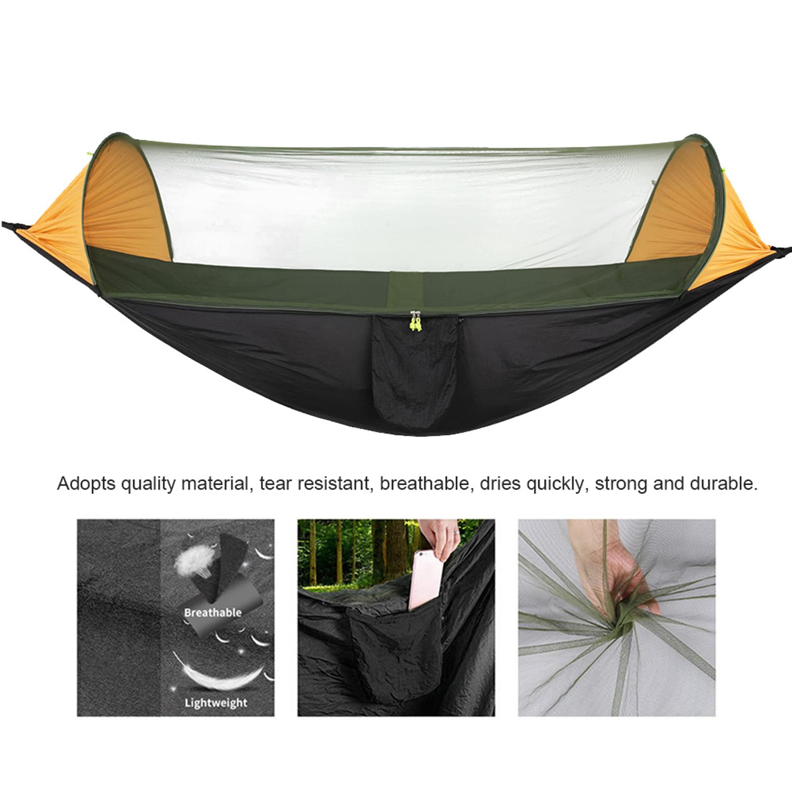 Hamac de Camping avec Moustiquaire, Hamac Portable en Nylon 210T 290 X 140 Cm, Conception à Ouverture Rapide, capacité de 441 LB, pour Voyage, Randonnée, Plage, Cour, Repos Extérieur