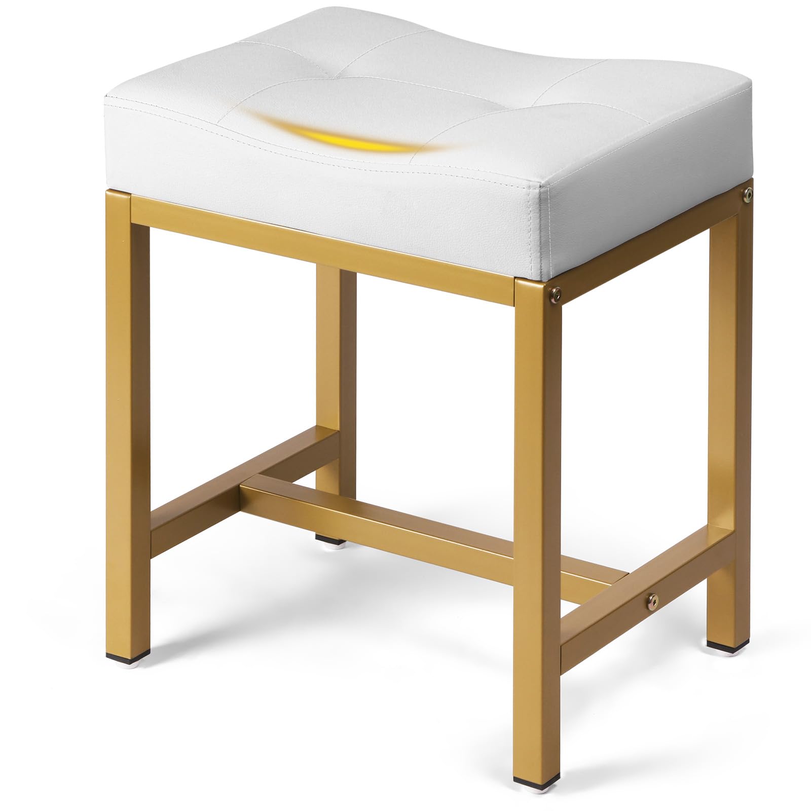 HYCFYJR U-förmiger Eitelkeitshocker, Quadratischer Make-up Hocker mit Metallbeinen, PU Ottoman Sitz Fußstütze Hocker für Make-up Raum, Schlafzimmer, Wohnzimmer, Moderner Schminkhocker Stuhl weiß