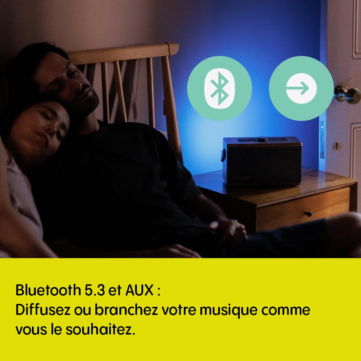 Pure Classic Aura Enceinte Bluetooth Portable 40W avec Batterie 10000mAh, Fonction Powerbank, lumière d’Ambiance, 30h autonomie, USB-C, entrée AUX, étanche IPX2 – Marron Café/Noyer