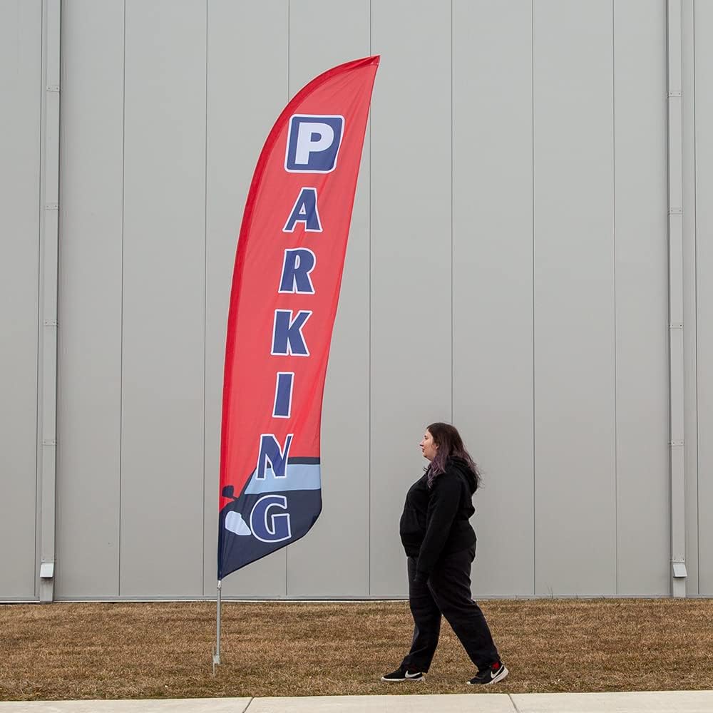 Vispronet Parking Feather Flag Kit - 13.5ft Knitted Polyester Swooper Flag with Pole Set and Ground Spike - Printed in the USA