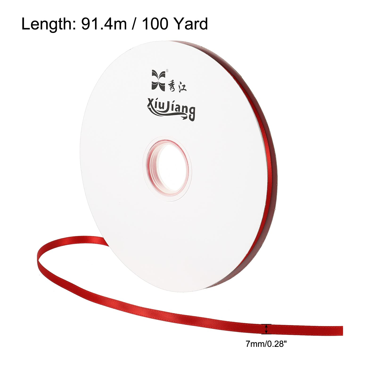 PATIKIL 0.28 Inch Wide 100 Yards Satin Ribbon, Double Face Solid Crafts Roll for Party Home DIY Wrapping Decoration Red - Image 2