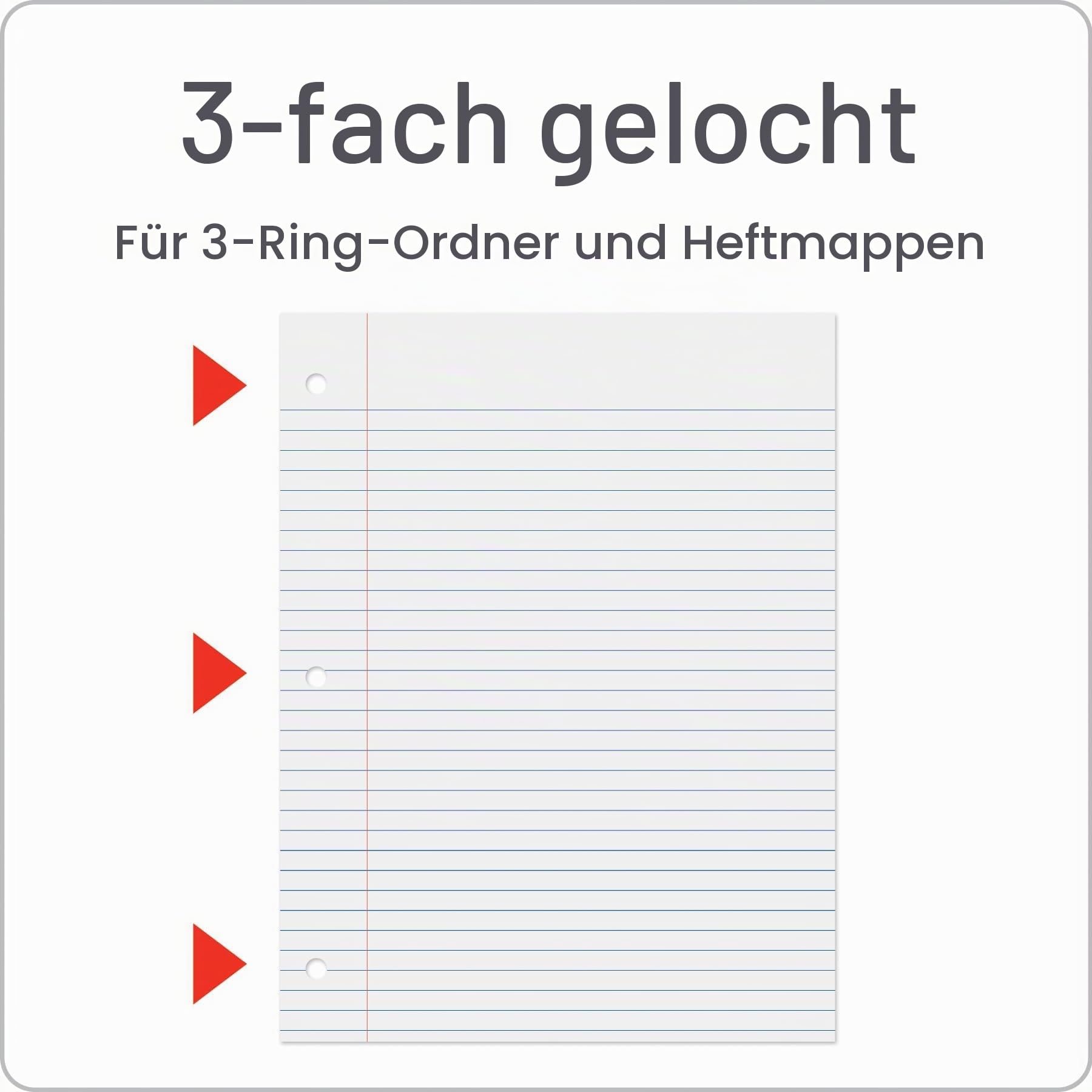 Oxford Loseblattpapier 62349, Ringbucheinlage, Notizpapier, 21,6 x 27,9 cm, College-Lineal, 3-fach gelocht, Papier für 3-Ringbücher, 500 Blatt pro Packung