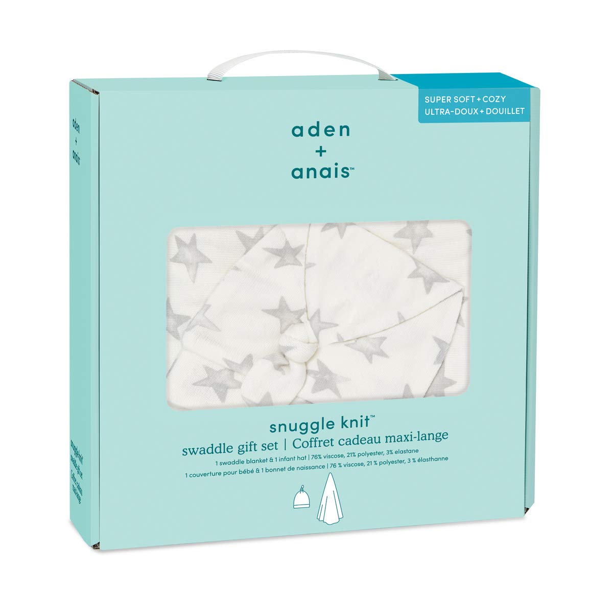 aden + anais Snuggle Knit Baby Swaddle Blanket and Infant Hat Set, Super Soft and Stretchy, Newborn Baby Girl and Boy Gifts, Star - Image 2