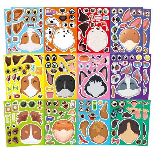 Image of Make a Face Stickers, Make Your Own Dog Stickers for Kids, Animal Sticker | 24 Sheets Dogs Sticker for Birthday Gift Party Favors Supplies Teacher Art Craft, Games School Activity Reward