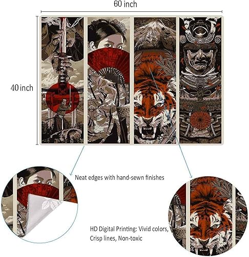 Miniatura 6 de Aidatain Tapiz de pared de estilo japonés - Samurai Maiko Tiger Mount Fuji Aesthetic - 60x40 franela dormitorio y sala de estar colgante de pared