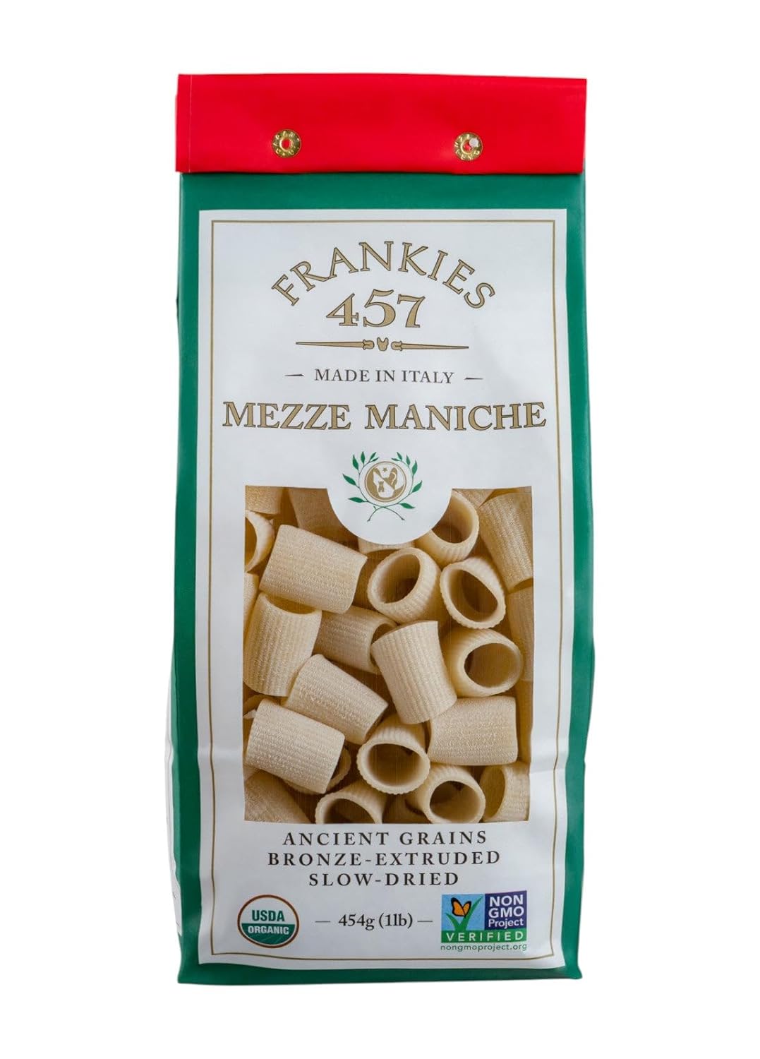 Frankies 457 Artisanal Mezze Maniche Pasta - USDA Organic Certified - Premium Italian Handcrafted Pasta -Imported from Italy 16OZ (1LB) USDA Organic