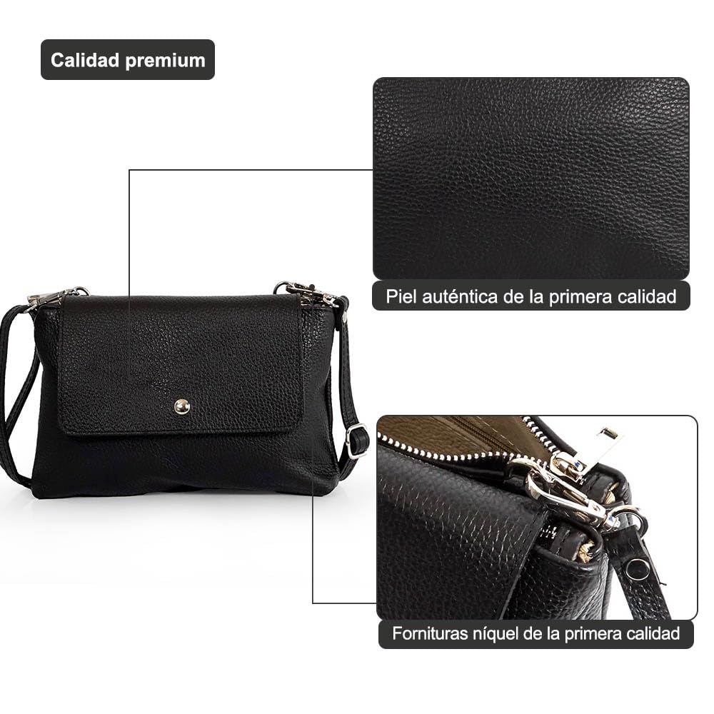 1990s Bolso bandolera mujer de piel pequeño bolso mensajero de cuero auténtico dos compartimentos con solapa, para trabajar o uso diario