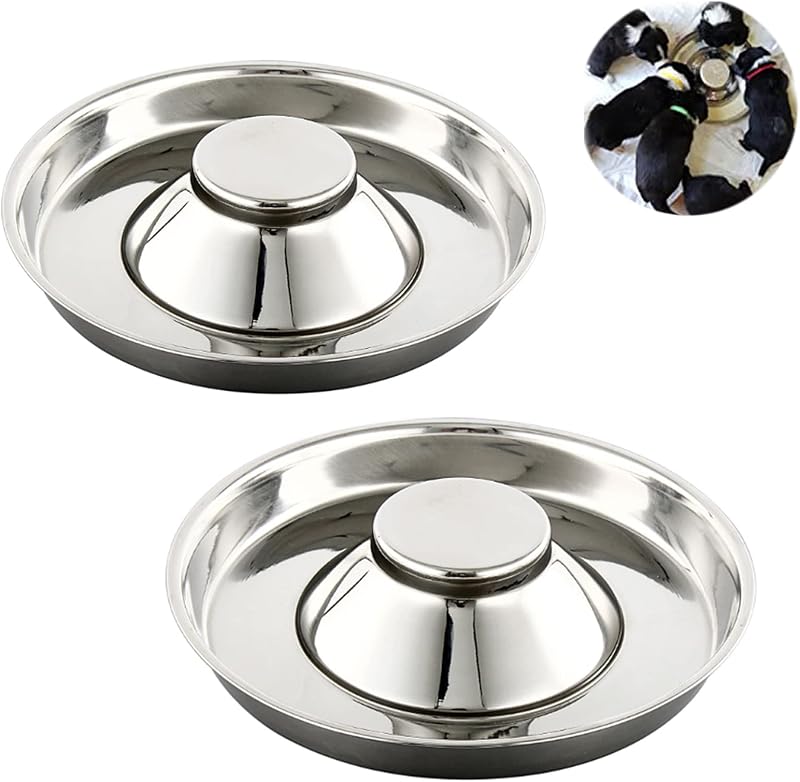 YUDANSI Stainless Steel Puppy Weaning Bowls,Cat Bowls for Food Water,Multiple Puppies Feeder Whelping Dishes,Litter Feeding Station Pans for Small Dogs Cats Eating at Same Time-Small Medium Large Size