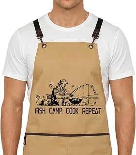 Funny Cooking Apron for Men, Adjustable Cross Back BBQ Apron with Pockets, Grilling Tools for Dad Husband Boyfriend