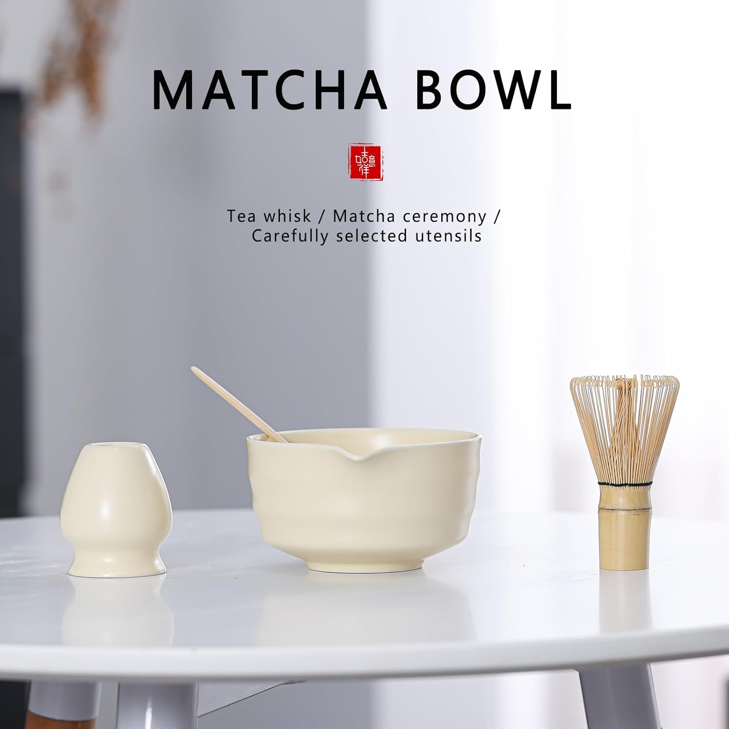 Matcha Tea Set – Traditional Japanese Ceremony Kit with 18.5OZ Ceramic Bowl, Bamboo Whisk, Scoop, and Holder – Ideal for Authentic Matcha Preparation and Gifting (Cream Yellow) - Image 4