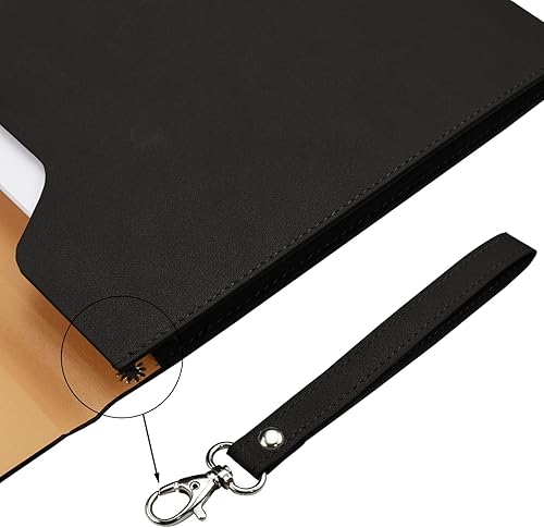Miniatura 6 de Enyuwlcm Carpeta de cuero PU A4 para documentos, carpeta con estilo de cartera con correa y cierre magnético invisible (negro)