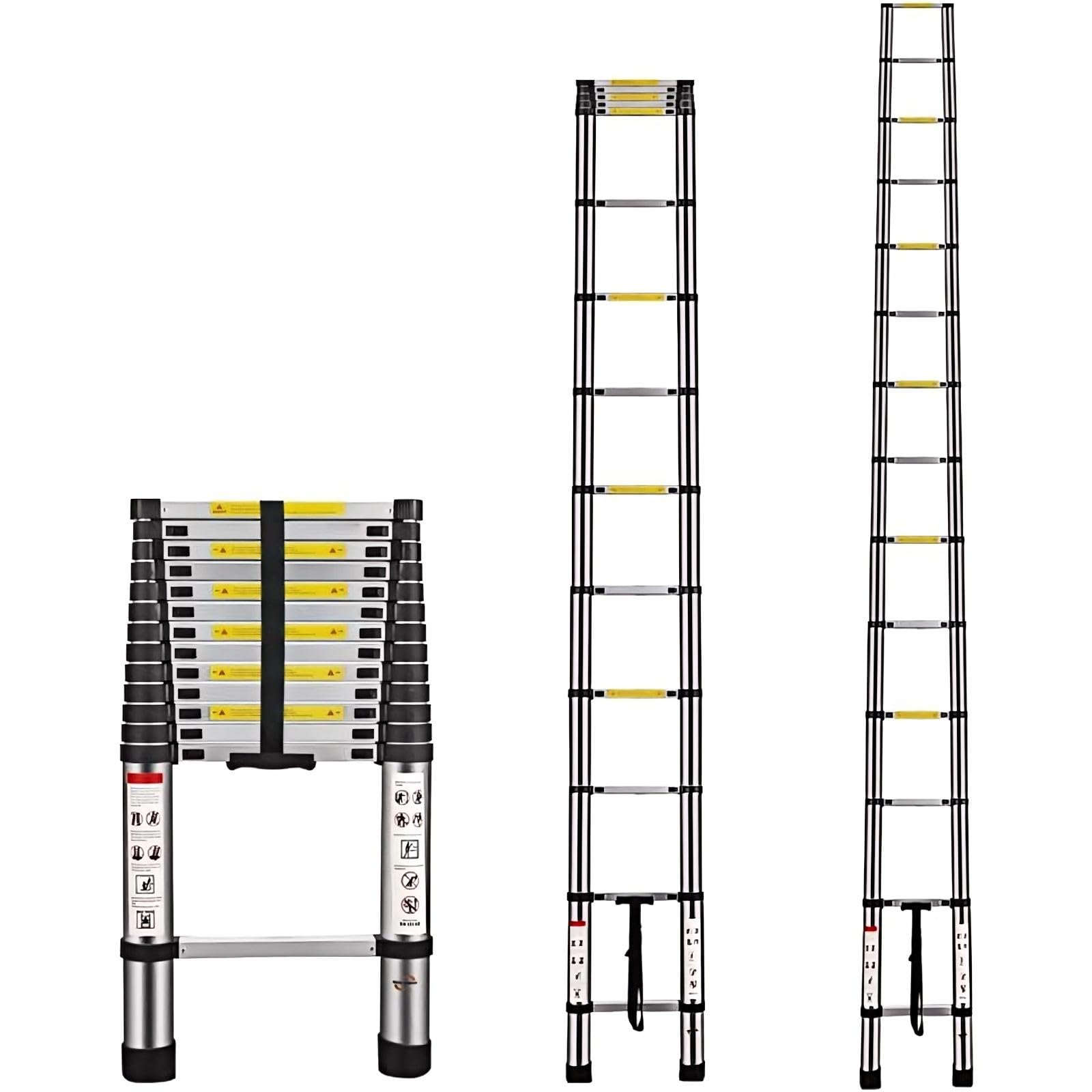 Multibao 13.5FT 4.1M Telescopic Ladder Aluminium Loft Telescoping Ladders Collapsible Extendable Multi Pursose DIY Tools Portable Max Load 150kg(330lb) 14 Rungs