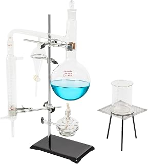Essential Oil Distillation Kit 1000ml Lab Distillation Kit Professional Distillation Apparatus Glass Essential Oil Extractor with Alcohol Lamp Safety Steam Water Distiller for Lab| US Stock