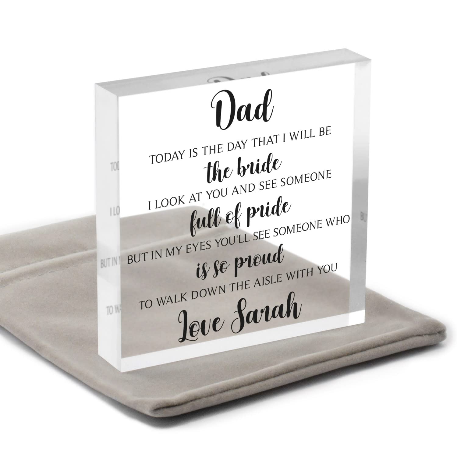 Beecreative Wedding Gift For Father Of The Bride - Dad Of The Bride Present - Acrylic Keepsake With Grey Bag