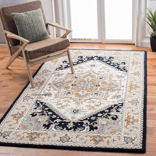 Image of 6x8 Ft Wool Tufted Carpet - Elegant Handcrafted Traditional Rug for Bedrooms, Living Rooms & Studios