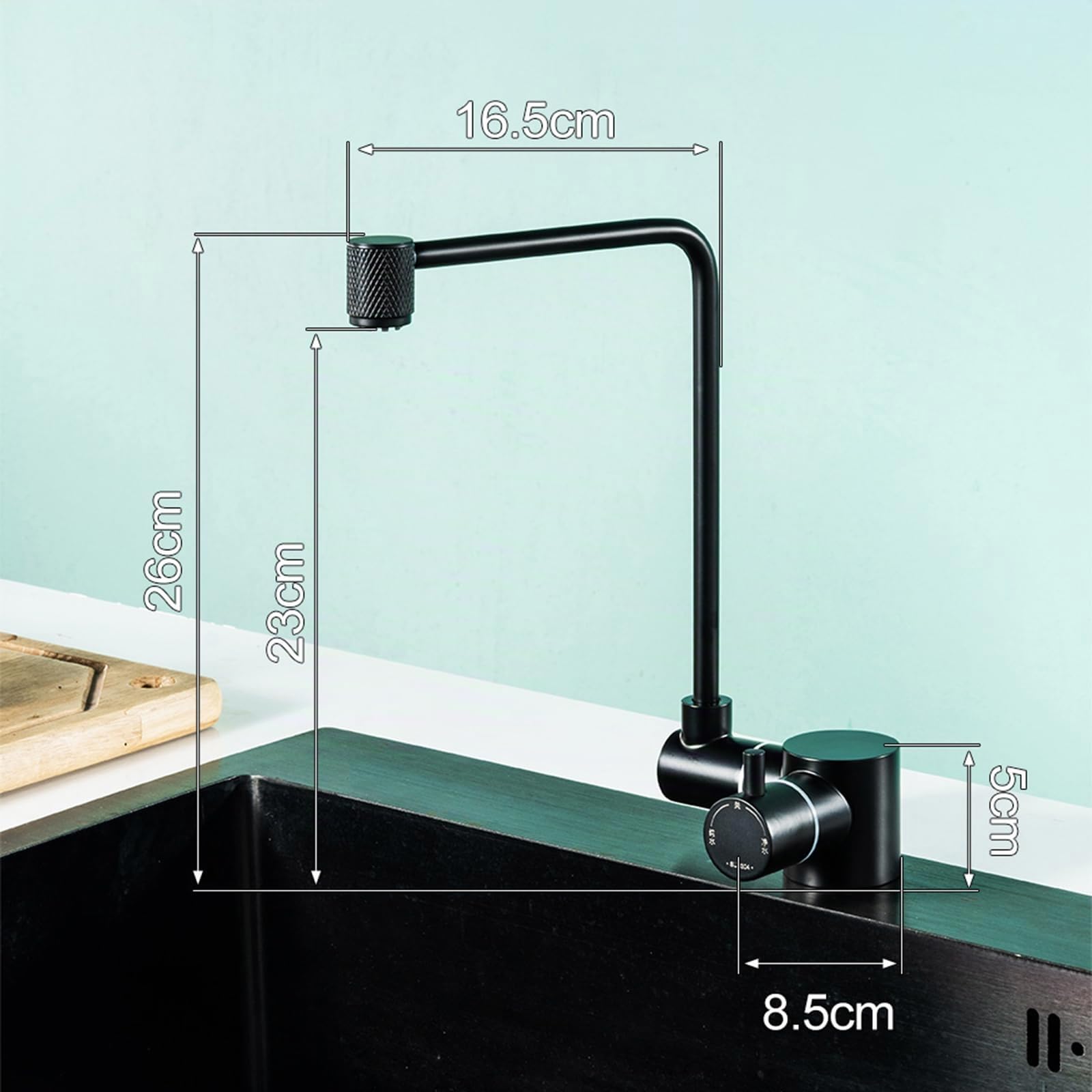 Grifo de Cocina Fregadero Abatible de 5cm 1 Hoyo Grifo Osmosis de Ggua Fria,negro