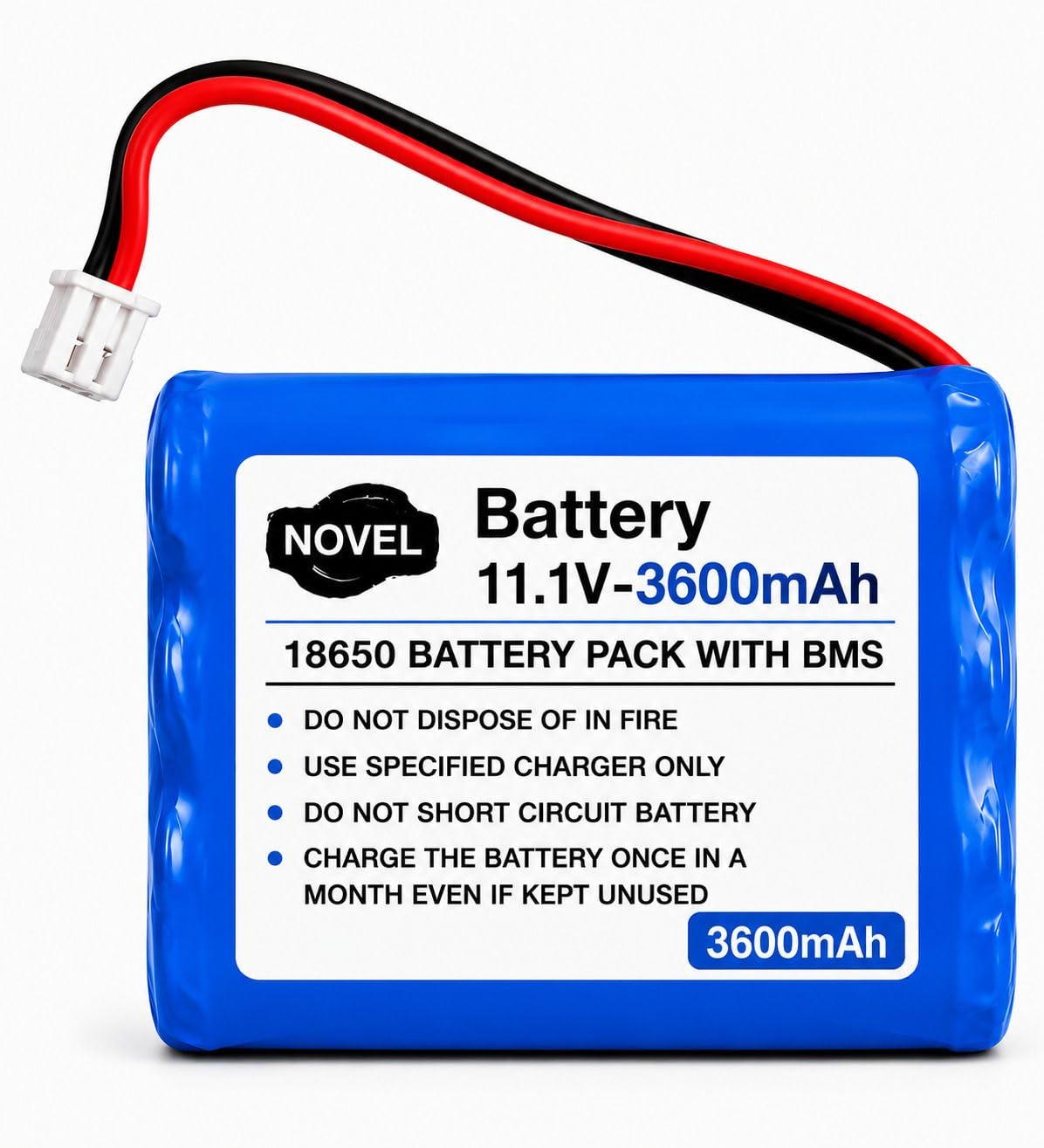 NOVEL 11.1V 3600mAh 18650 Lithium-Ion Rechargeable Battery Pack with BMS Protection | Suitable for RC Cars, Drones, Robotics Applications and Emergency Lighting Equipment-image-44