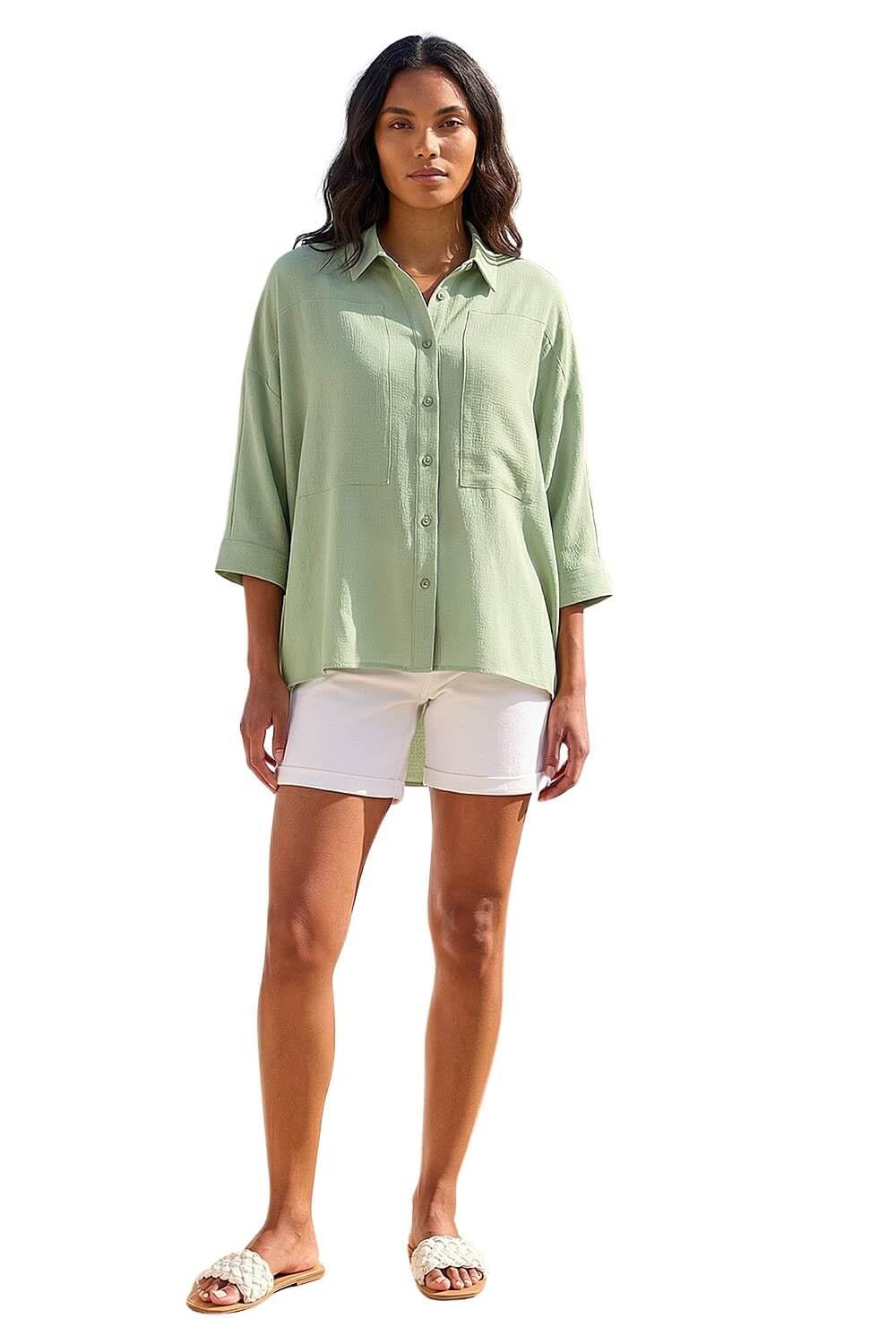 Roman Women's Pale Green Relaxed Smart Stretch Shirt Size 10