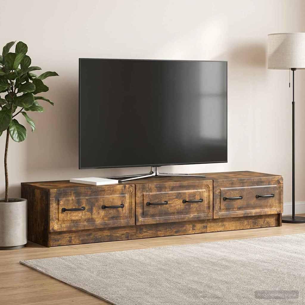 Mobile TV basso in rovere affumicato, 147 x 34,5 x 27 cm, con vano portaoggetti, cassetto per soggiorno, multimediale, home theater e gaming