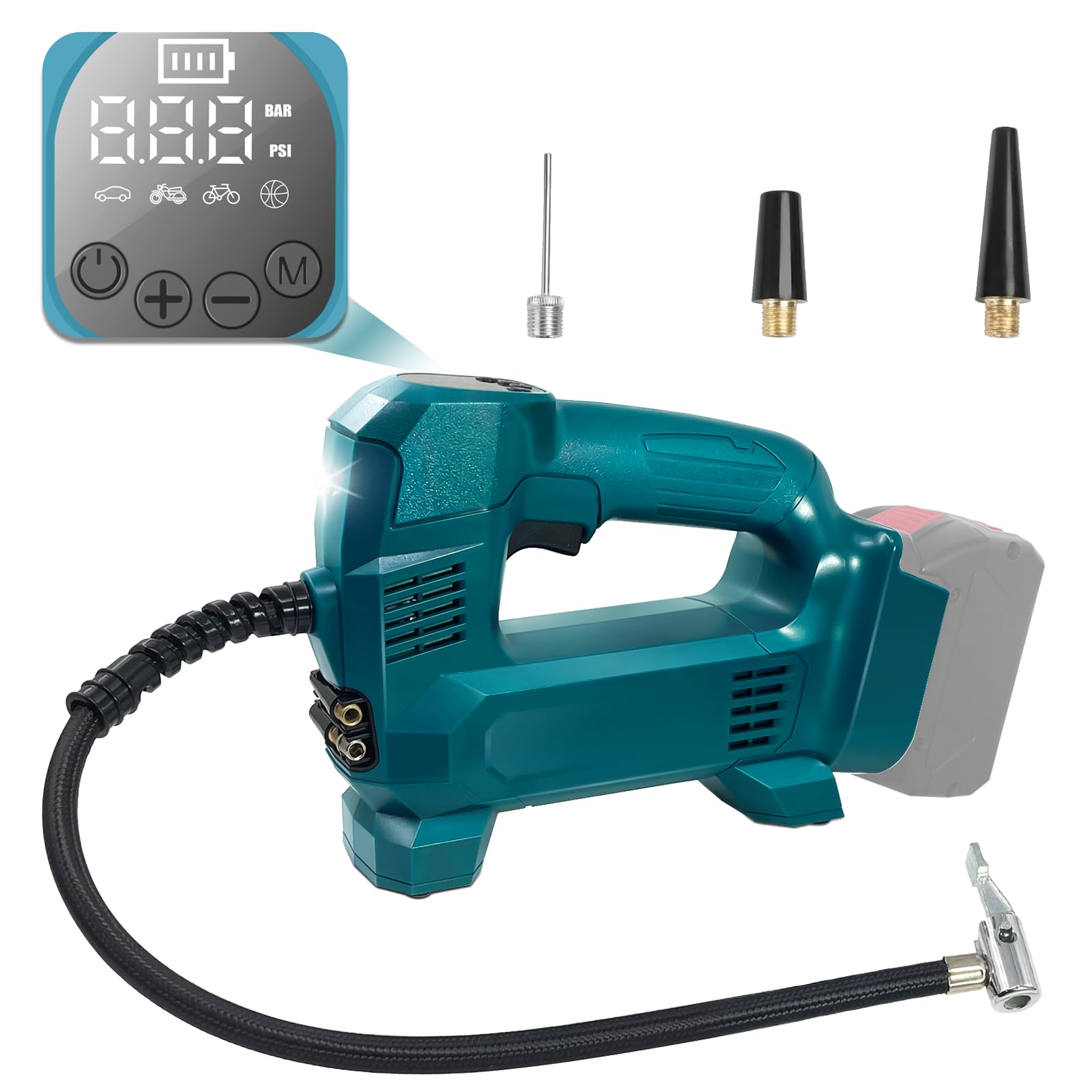 Compresor de batería para Bosch Professional sistema de batería de 18 V, compresor de aire portátil de 150 PSI con manómetro digital para coche, moto, bicicleta pelotas (no batería)