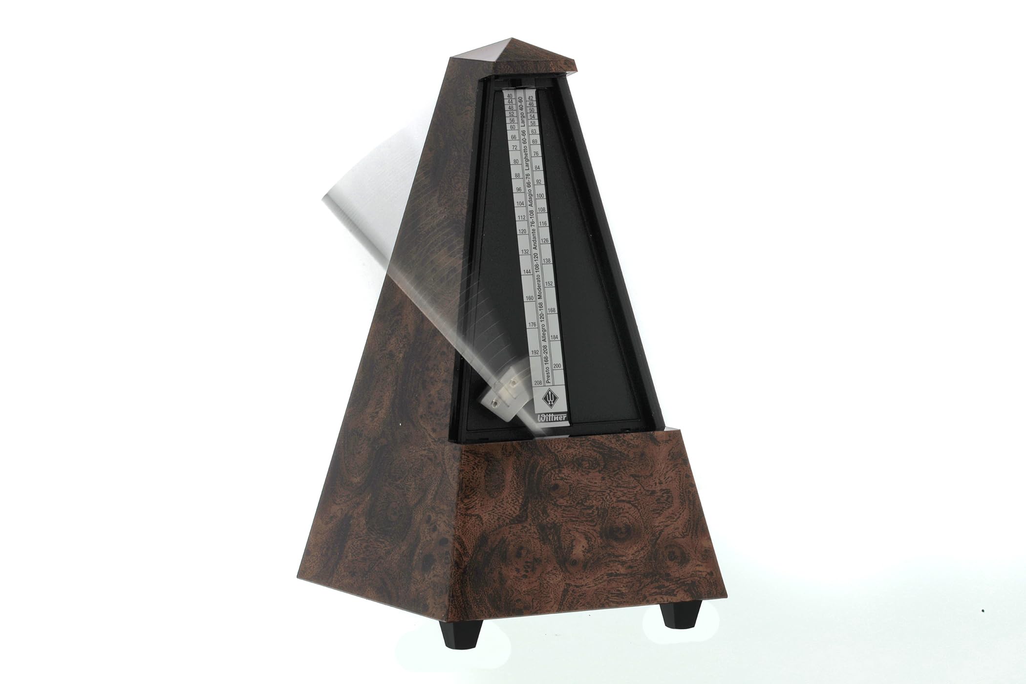 Wittner Metronom Taktell Pyramidenform System Maelzel Designer Serie Mechanisch zum Aufziehen Kunststoffgehäuse Wurzelholz Made in Germany
