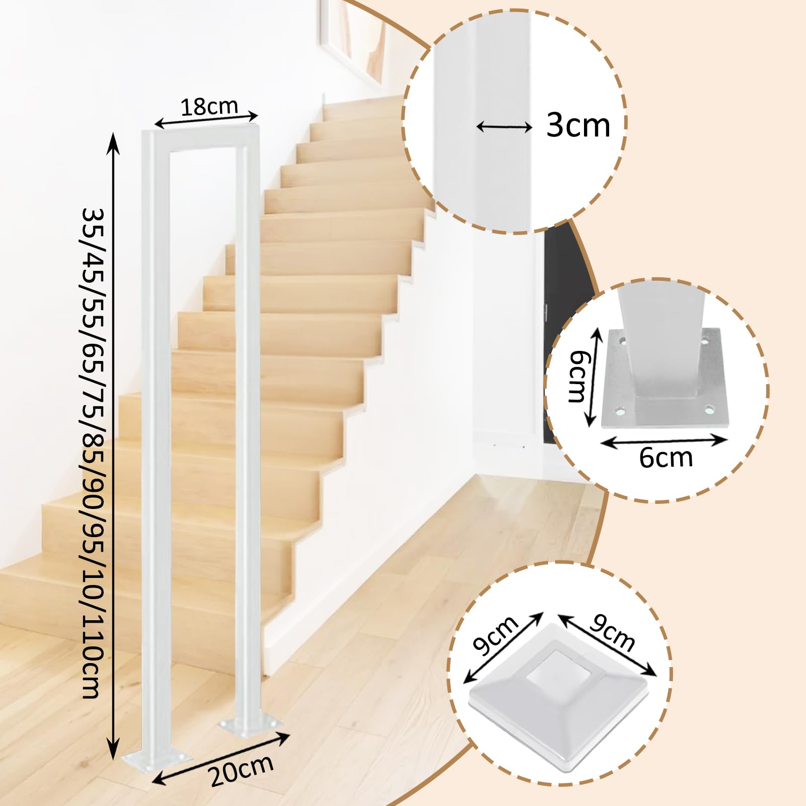 Ringhiera a forma di U, per Esterni, Corrimano, in Ferro Moderno Nordico, per Interni, Corrimano per scale Quadrata, Parapetto Antiscivolo per Ville, Corridoi