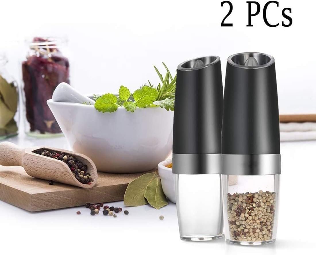 Electric Salt and Pepper Grinder Abrader Sets, Gravity Battery Powered Pepper Mill and Salt Mill,High Capacity,Adjustable Grind Coarseness.