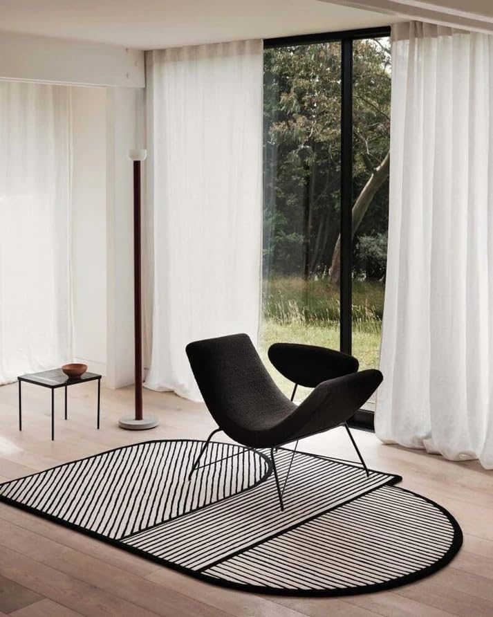 Image of Hand-Tufted Woolen Carpet for Living Room 6x8 feet Black & White Color Modern Anti-Skid Area Rug High Pile Thick Carpet & Rugs for Hall & Bedroom