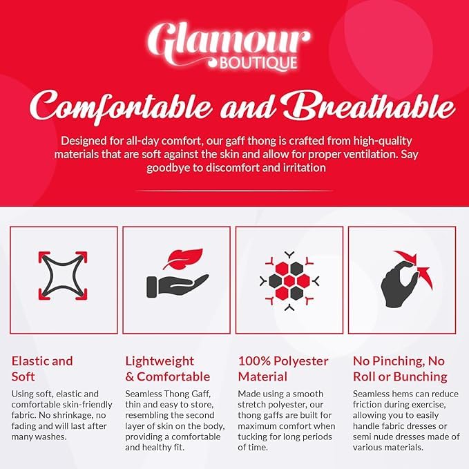 Low Profile Thong Gaff for Crossdressing Men/Transgender (Sizes XS-XL), Black, White, Pink, Purple, Beige4