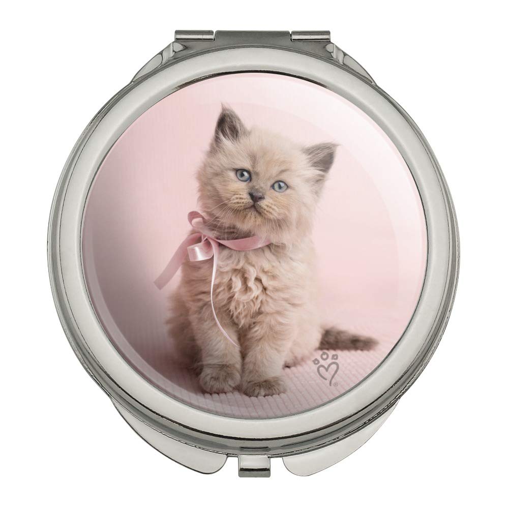 Miradoll Ragdoll Cat Kitten Pink Ribbon Bow Compact Travel Purse Handbag Makeup Mirror