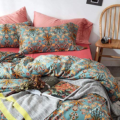 VM VOUGEMARKET Gold Green Flower Duvet Cover Full,Medallion Print Bedding Set Percale Cotton Vibrant Bohemian Pattern Quit Cover with Zipper Closure
