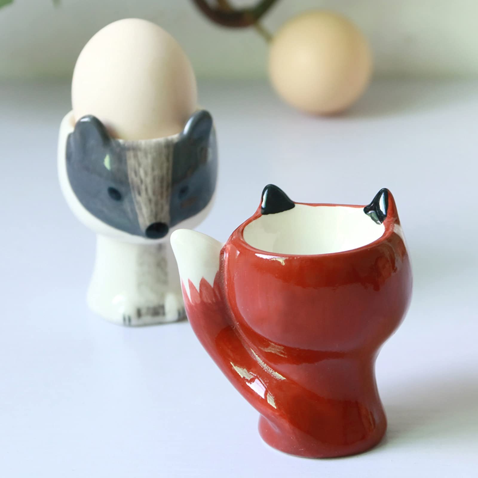 Fouets pour la Cuisine Coquetier en céramique Écureuil Roux créatif Plateau à Oeufs Peint à la Main Petits Ornements Mignons Petit déjeuner pour Enfants Coquetier Petite Tasse Fouet à fouetter Good