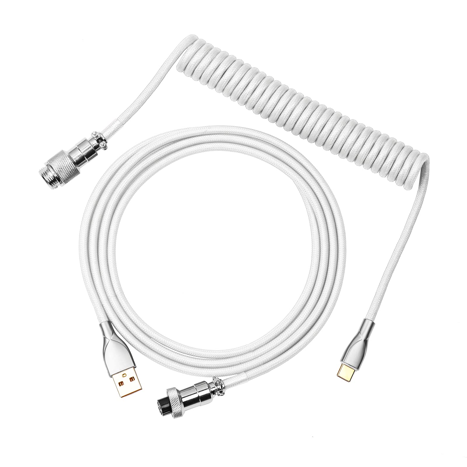 EPOMAKER Mix USB Typ C Kabel 1.8m, Typ-C zu USB A, TPU, Mechanisches Tastatur-Spiralkabel mit Abnehmbarem Aviator-Anschluss für Gaming-Tastatur (Weiß)