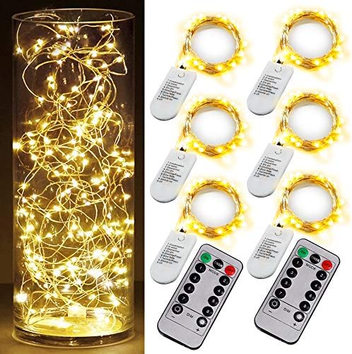 6PCS Fairy String Warm White Changing Twinkle Lights with 2pcs Remote, 6.5ft 20 LEDs Silver Wire,CR2032 Battery Powered,Indoor Decorative Bedroom,Wedding,Patio,Christmas,Outdoor Garden,Stroller
