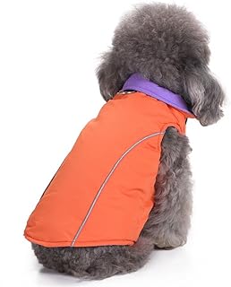 Ranphy Reversible Small Dog Jacket with D-Ring Reflective Pet Vest Harness Puppy Winter Cotton-Padded Coat Warm Clothes Chihuahua Costumes Girls Boys Orange Size L