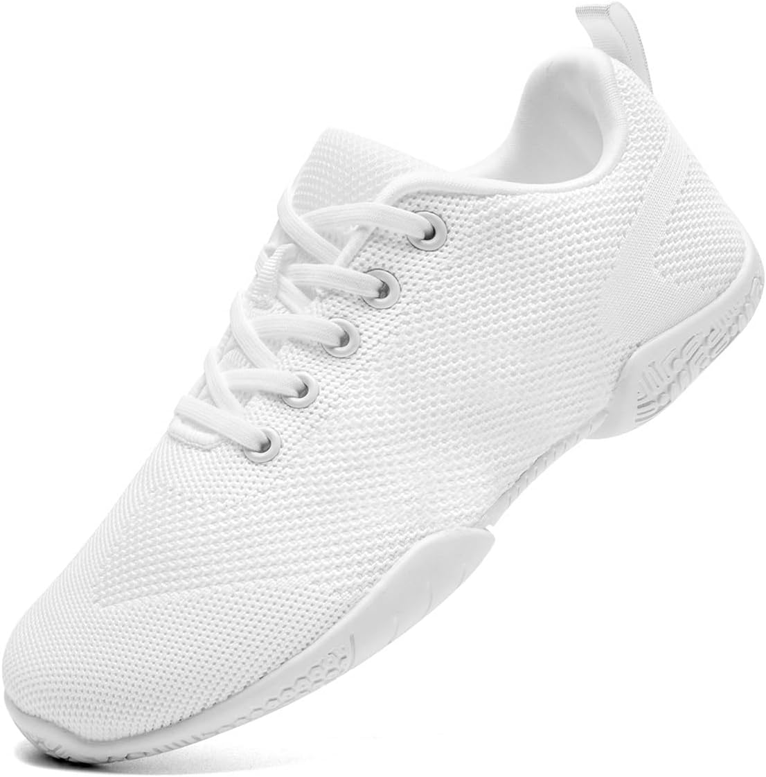Girls Youth Cheer Shoes White Breathable Knit Cheerleading Sneakers for Kids Lightweight Non-Slip Dance Training Shoes for Tumbling Walking School