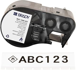 Brady Polyester-Etikettenband für Etikettendrucker BMP41/BMP51/BMP53/M511 - Klebeetiketten - Schwarz auf Weiß (25,40 mm (B) x 7,62 m (L)) - M4C-1000-422