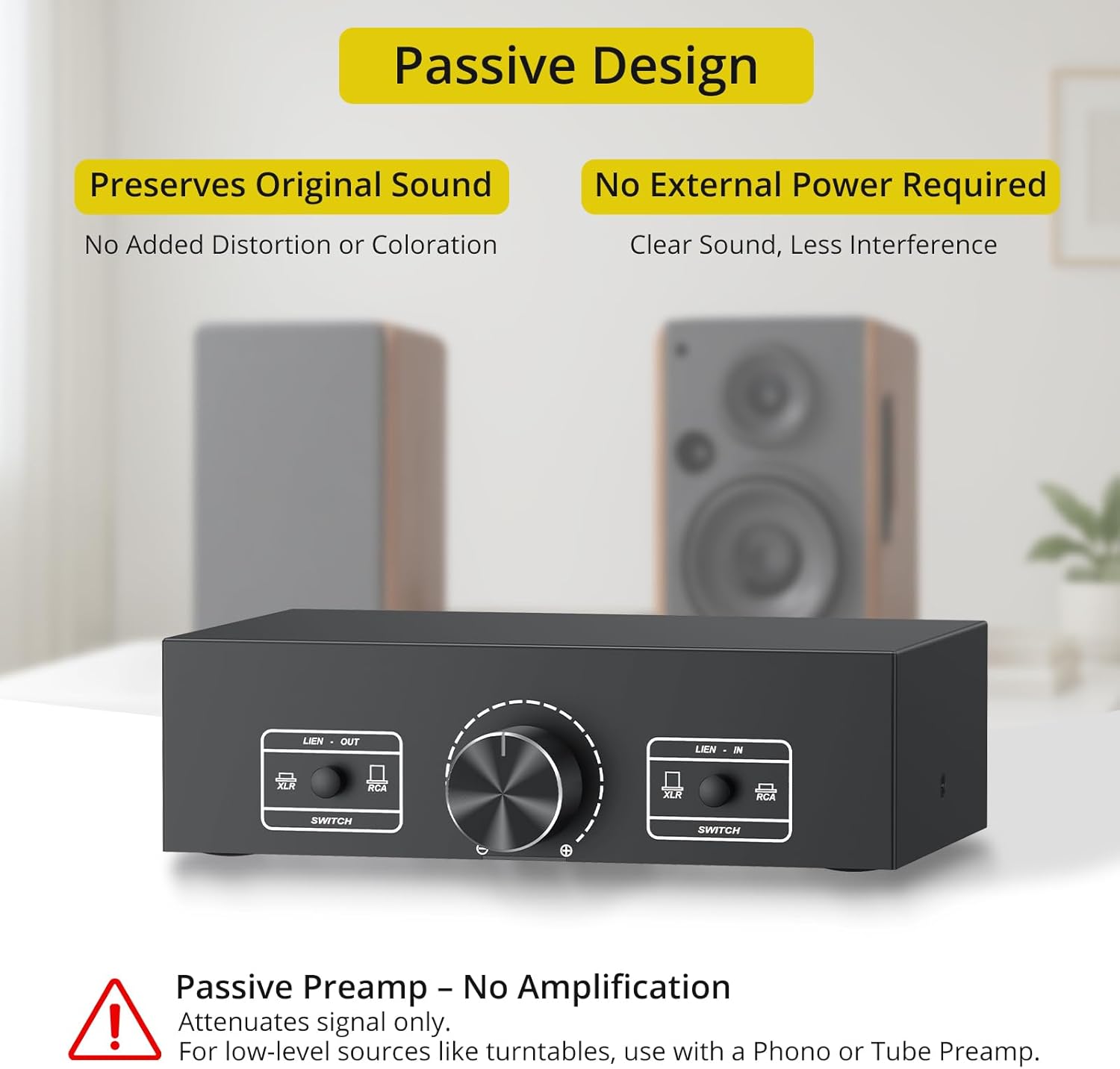 PROZOR 2-IN-2-OUT XLR Balanced/RCA Converter Audio Selector Splitter | Passive Switch Box with Volume Control