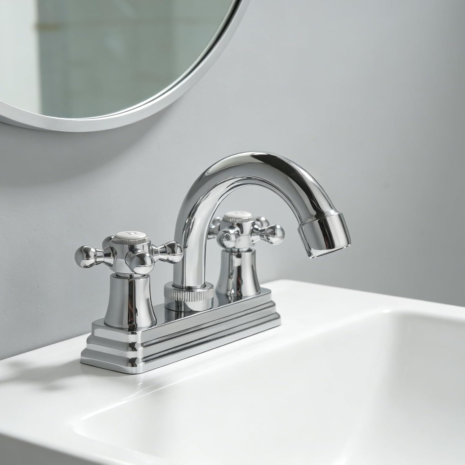 RV Bathroom Faucets, Non-Metallic RV Kitchen Sink Faucet Replacement with Two Handle Control -4" Main Body,2 Hole Replace for RV Home Campers Motorhomes Travel Trailers,Chrome