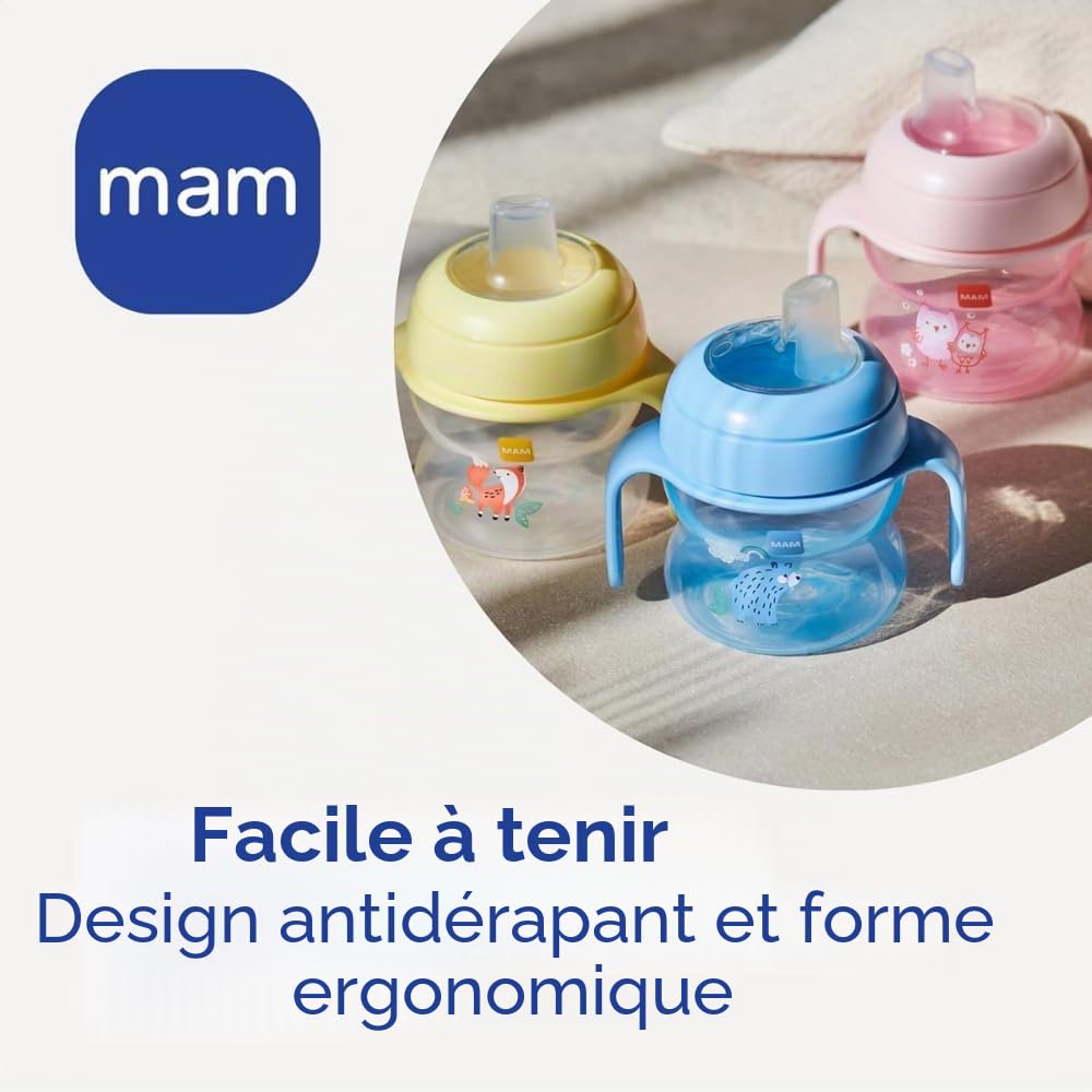 MAM Tasse de démarrage avec poignées antidérapantes et bec, 4 mois 150 ml, bleu clair