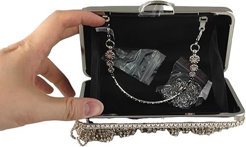 Miniatura 6 de Boutique De FGG Bolso de mano de cristal con borla, elegante bolso de noche para novias, bolsos de diamantes de imitación de fiesta de boda