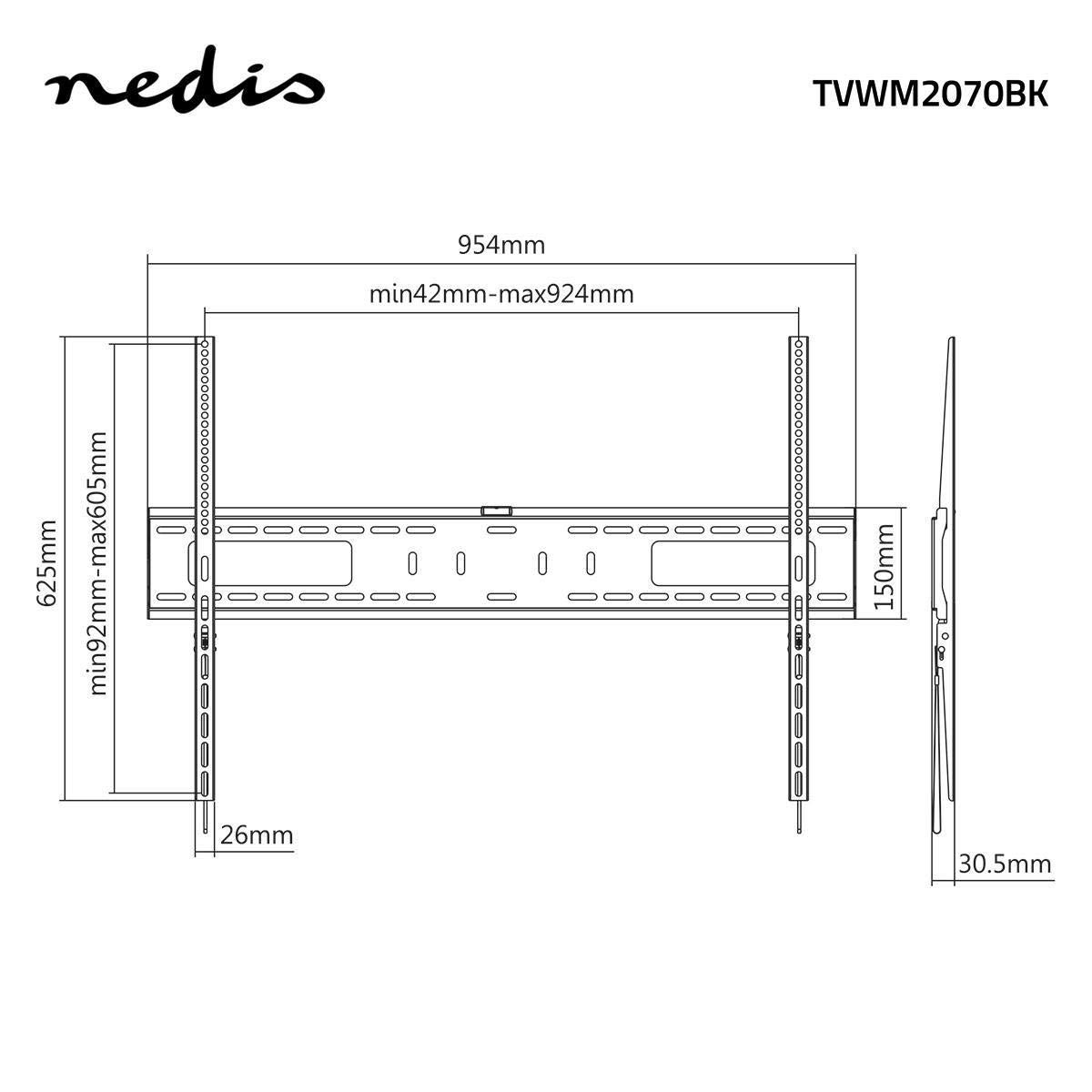 Supporto fisso per TV a parete - 60-100" - Peso massimo supportato dello schermo: 75 kg - Distanza minima dal muro: 30.5 mm - Acciaio/Metallo - Nero