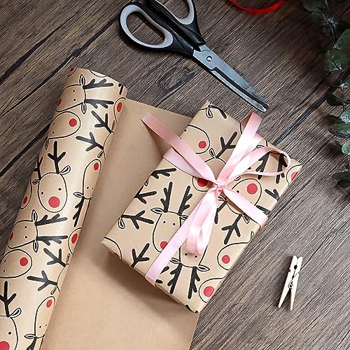 43cm *15m Christmas Wrapping Paper Roll,Recyclable Brown Gift Wrapping Paper With Elk for Xmas Party Gifts, Birthday,Graduation,ECO-friendly Present Decorations-Elk head - Image 3