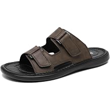 Mens Leather Slide Sandals Slippers for Men Slip On Shoes Double Strap Style Comfort