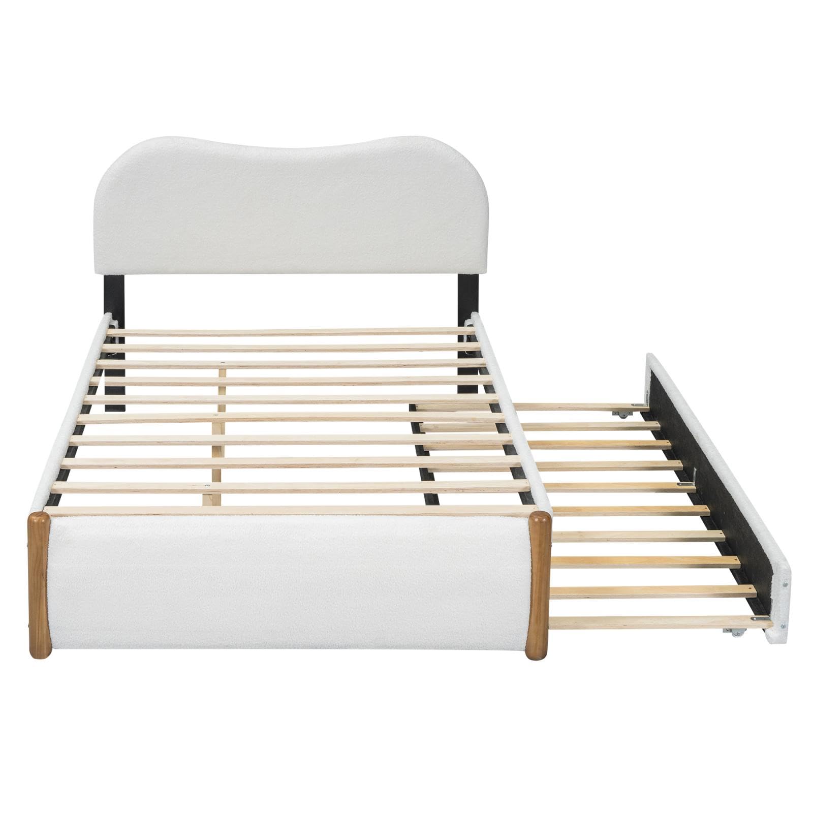 Sweiko Lit Plat 140 * 200cm, lit rembourré en Bois avec lit gigogne Pratique, Cadre de lit pour Enfants,lit Adult Double